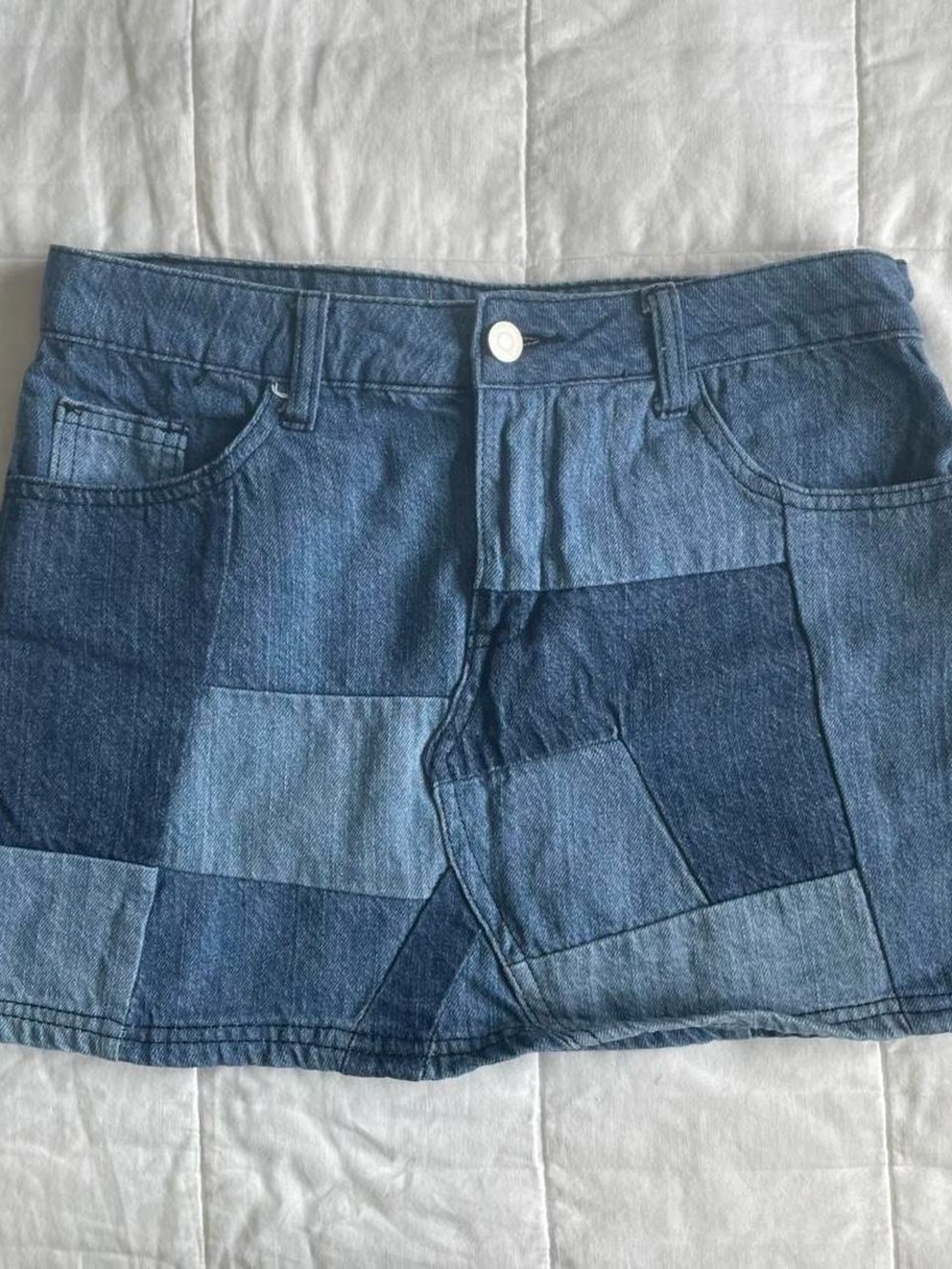 Gianni Bini Patchwork Blue Denim Mini Jean Skirt - XS